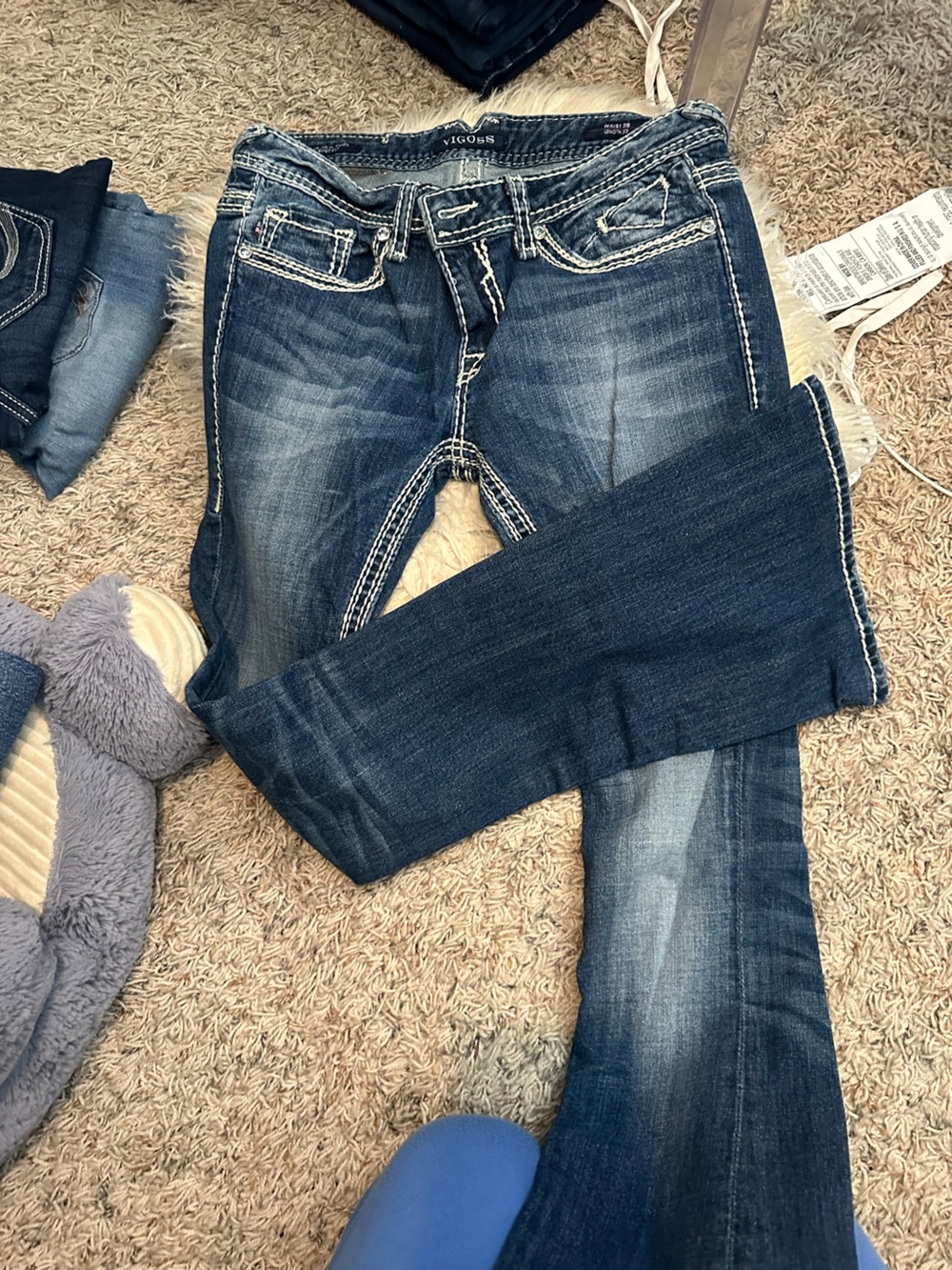 Vigoss Dark Blue Bootcut Jeans with White Contrast Stitching